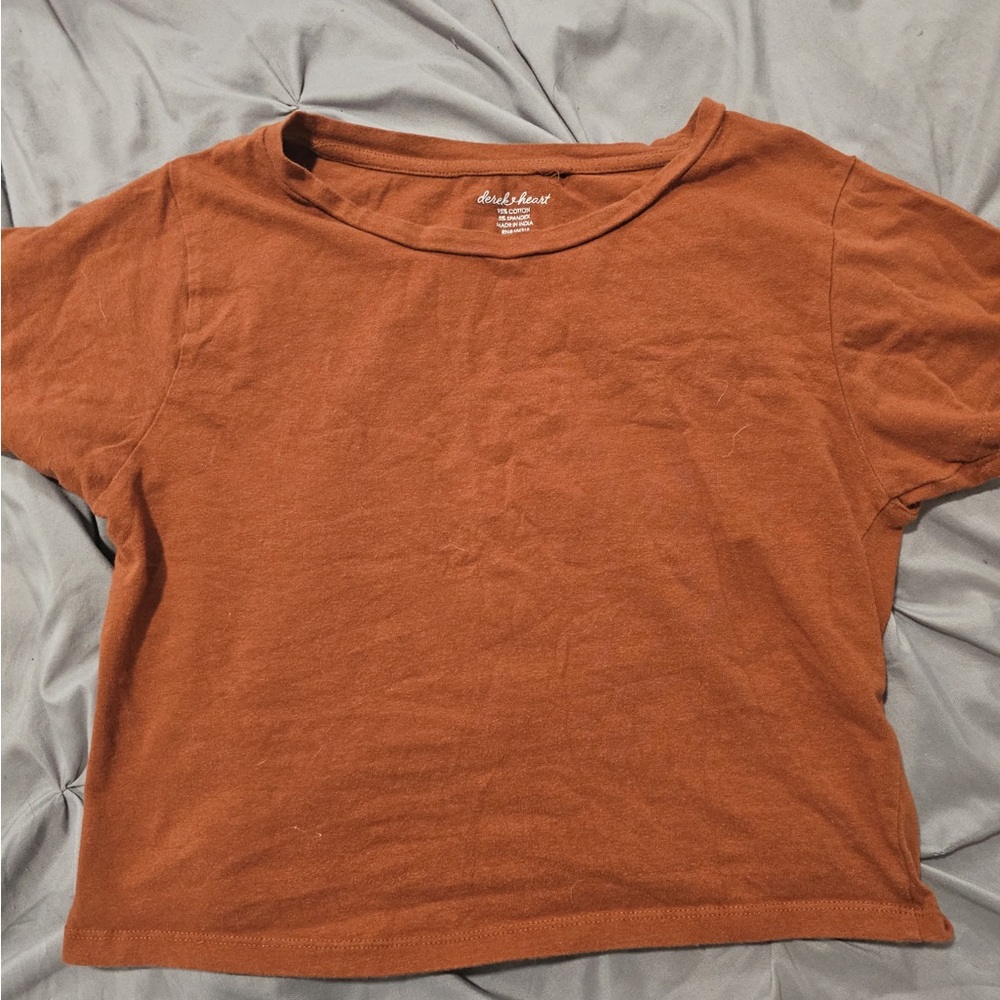 Derek Heart Rust Short Sleeve Cropped Baby Tee